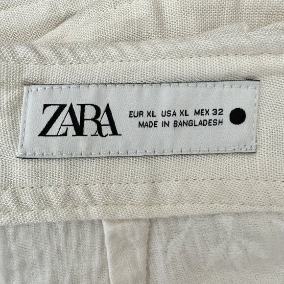 Zara Linen Blend Ivory / Light Cream High Rise Embroidered Wide Leg Pants XL - Picture 7 of 10
